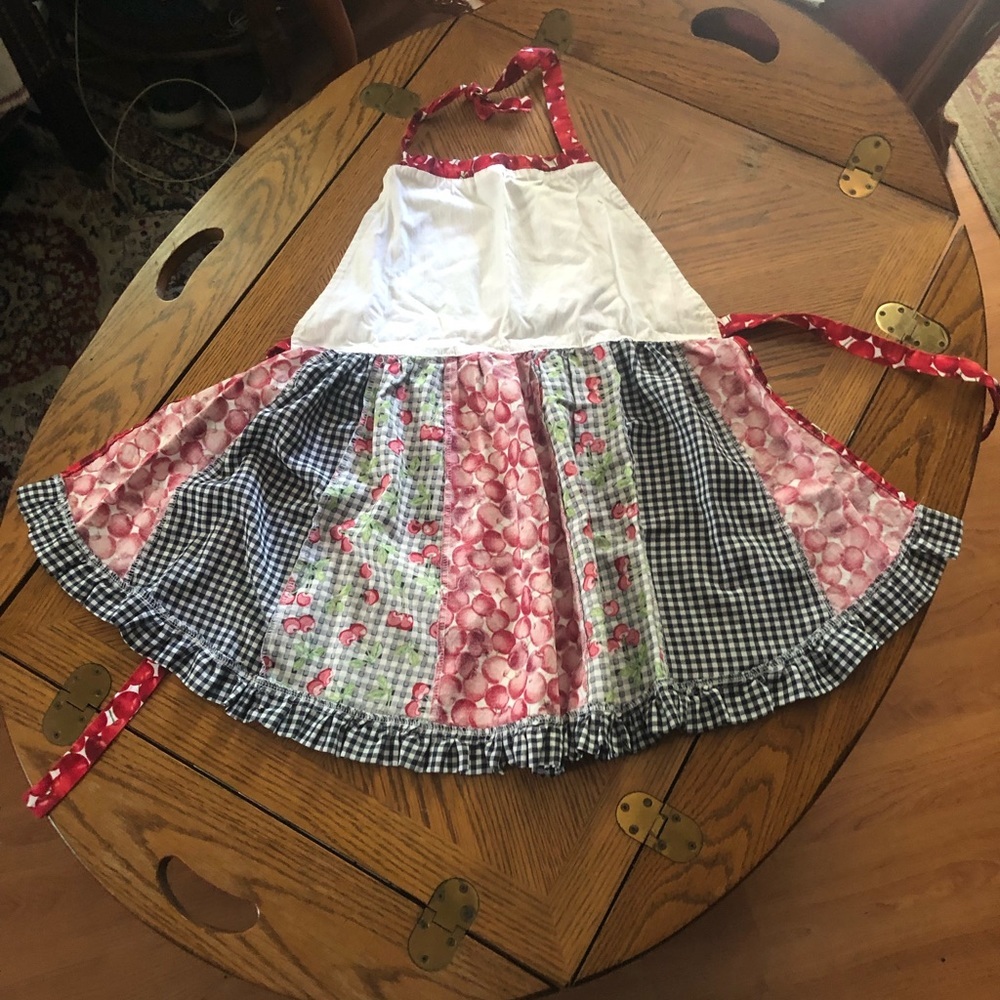 Vintage Rockabilly Cherries and Gingham Print Bib Apron - Picture 7 of 12